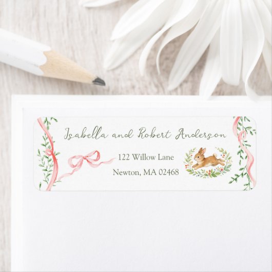 Bunny Rabbit Floral Pink Bow Baby Shower Address (Insitu)