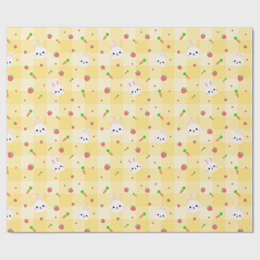 Bunny Rabbit Gelbe Karierte Karotten | Osterfeiert Geschenkpapier (Flach)
