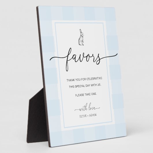 Bunny Rabbit Gingham Blue Gingham Favors Sign Fotoplatte (Seite)