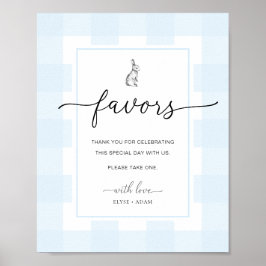 Bunny Rabbit Gingham Blue Gingham Favors Sign Poster