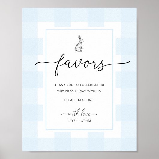 Bunny Rabbit Gingham Blue Gingham Favors Sign Poster (Vorne)