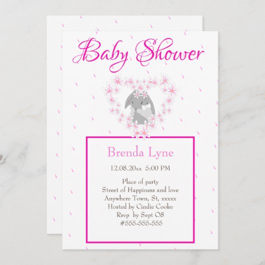 Bunny Rabbit Girl Pink Baby Dusche Einladung Post (Vorne/Hinten)