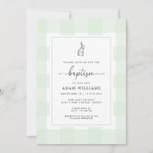 Bunny Rabbit Green Gingham Taufe Einladung (Vorderseite)