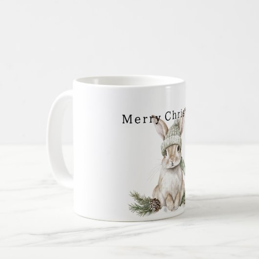 Bunny Rabbit Green Hat Christmas Kaffeetasse (Vorderseite Links)