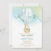 Bunny Rabbit Hot Air Balloon Baby Shower Boy Einladung (Vorderseite)