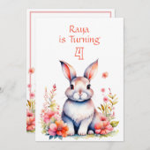 Bunny Rabbit in Blume Girl's Birthday Party Einladung (Vorne/Hinten)