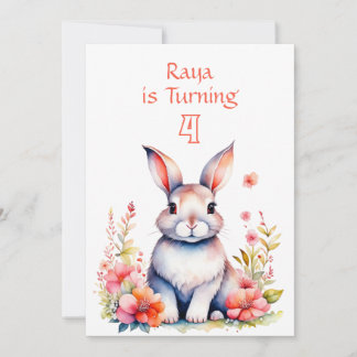 Bunny Rabbit in Blume Girl's Birthday Party Einladung