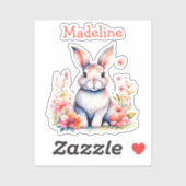 Bunny Rabbit in Blume Happy Birthday Personalize Aufkleber (Blatt)