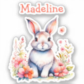 Bunny Rabbit in Blume Happy Birthday Personalize Aufkleber (Vorderseite)
