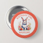 Bunny Rabbit in Blume Happy Birthday Personalize Button (Vorne & Hinten)