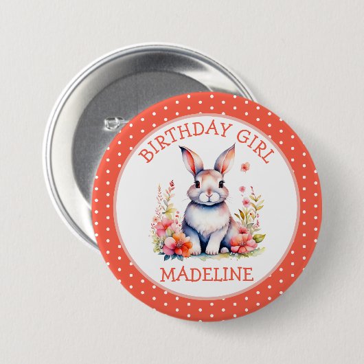 Bunny Rabbit in Blume Happy Birthday Personalize Button (Vorne & Hinten)