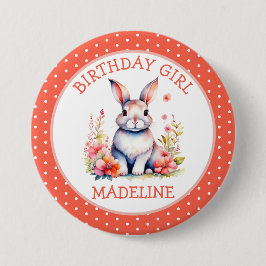 Bunny Rabbit in Blume Happy Birthday Personalize Button