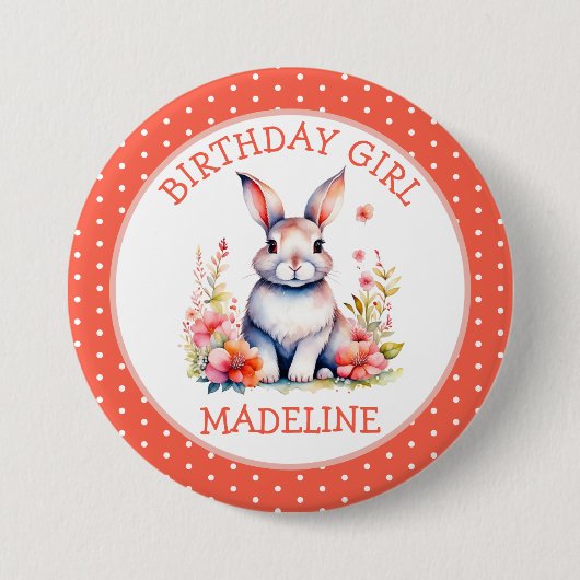 Bunny Rabbit in Blume Happy Birthday Personalize Button (Vorderseite)