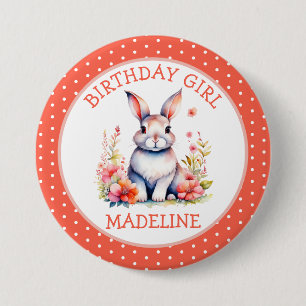 Bunny Rabbit in Blume Happy Birthday Personalize Button