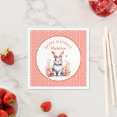 Bunny Rabbit in Blume Happy Birthday Personalize Serviette (Beispiel)