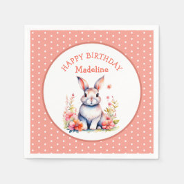Bunny Rabbit in Blume Happy Birthday Personalize Serviette