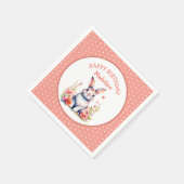 Bunny Rabbit in Blume Happy Birthday Personalize Serviette (Ecke)