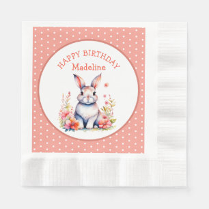 Bunny Rabbit in Blume Happy Birthday Personalize Serviette