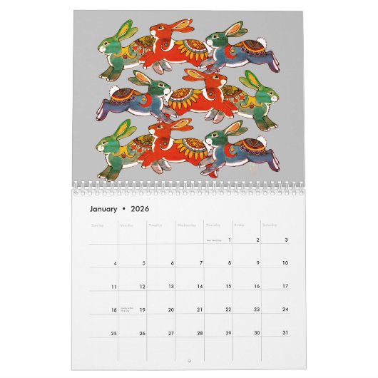 Bunny Rabbit jedes Jahr farbenfrohe einzigartige B Kalender (Jan 2026)