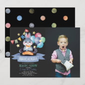 Bunny Rabbit Magic Show Blk Boy Birthday Foto Einladung (Vorne/Hinten)