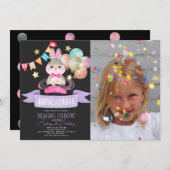 Bunny Rabbit Magic Show Blk Girl Birthday Photo Einladung (Vorne/Hinten)