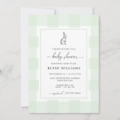 Bunny Rabbit Mint Green Gingham Baby Dusche Einladung (Vorderseite)