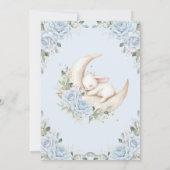 Bunny Rabbit Moon Soft Blue Floral Boy Baby Dusche Einladung (Rückseite)