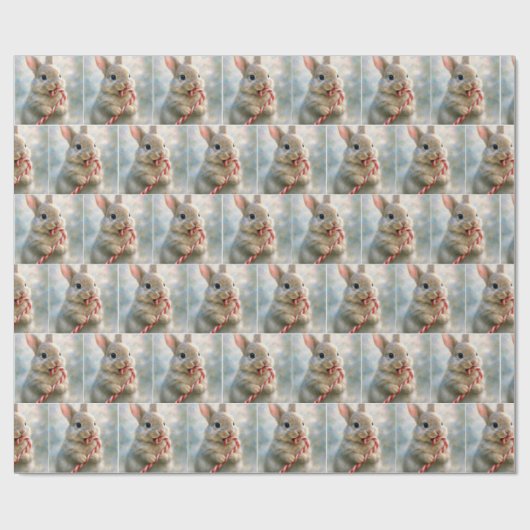 Bunny Rabbit Nibbling On a Candy Cane Geschenkpapier (Flach)
