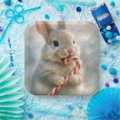Bunny Rabbit Nibbling On a Candy Cane Pappteller (Party)