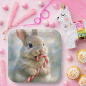 Bunny Rabbit Nibbling On a Candy Cane Pappteller (Party)