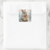 Bunny Rabbit Nibbling On a Candy Cane Quadratischer Aufkleber (Tasche)