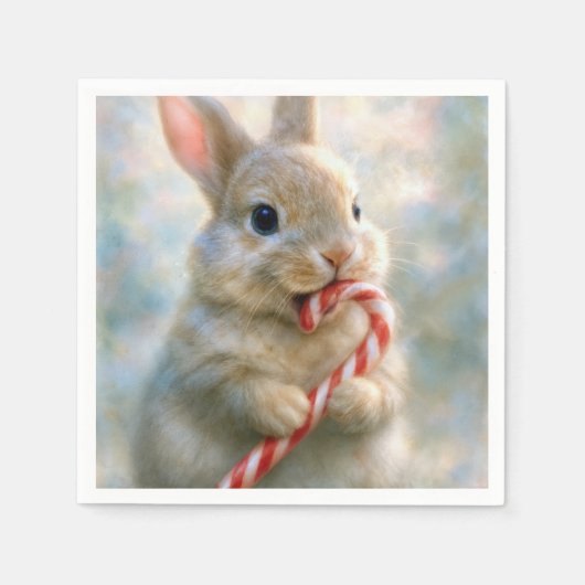 Bunny Rabbit Nibbling On a Candy Cane Serviette (Vorderseite)