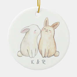 Bunny Rabbit Niedlich Couple Erste Weihnacht zusam Keramik Ornament