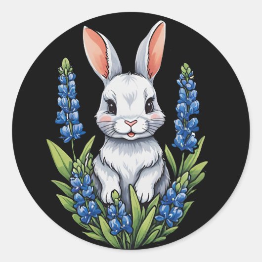 Bunny Rabbit Oaster Texas Bluebonnet Runder Aufkleber (Vorderseite)
