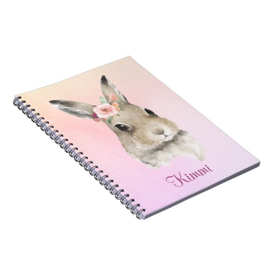 Bunny Rabbit Pink Aquarellfarbe Name Niedlich Notizblock (Rechte Seite)