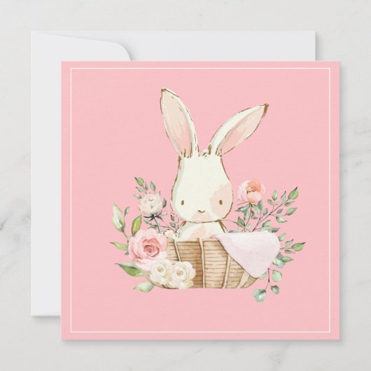 Bunny Rabbit Pink Baby Dusche Einladung (Rückseite)
