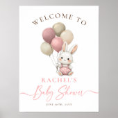 Bunny Rabbit Pink Balloon Girl Baby Dusche Willkom Poster (Vorne)