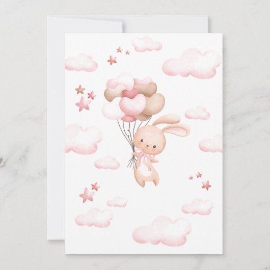 Bunny Rabbit Pink Balloon Kinderdusche Einladung (Rückseite)