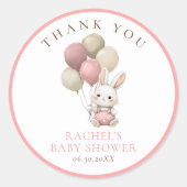 Bunny Rabbit Pink Balloons | Mädchen Babyparty Runder Aufkleber (Vorderseite)