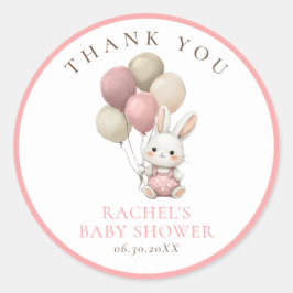 Bunny Rabbit Pink Balloons | Mädchen Babyparty Runder Aufkleber
