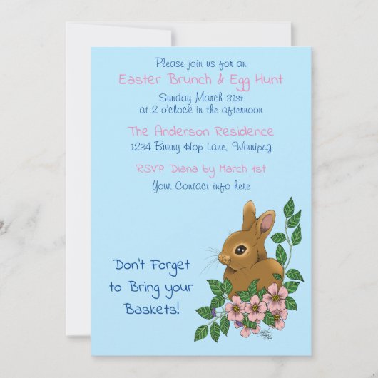 Bunny Rabbit Pink Blume Ostern Einladung (Vorderseite)