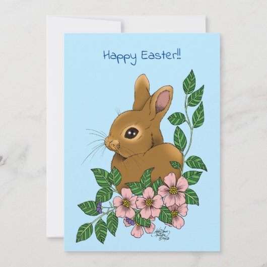 Bunny Rabbit Pink Blume Ostern Einladung (Rückseite)