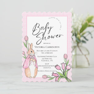 Bunny Rabbit Pink Gingham Baby Dusche Einladung