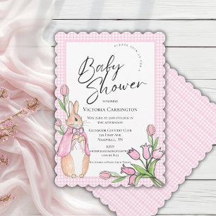 Bunny Rabbit Pink Gingham Baby Dusche Einladung