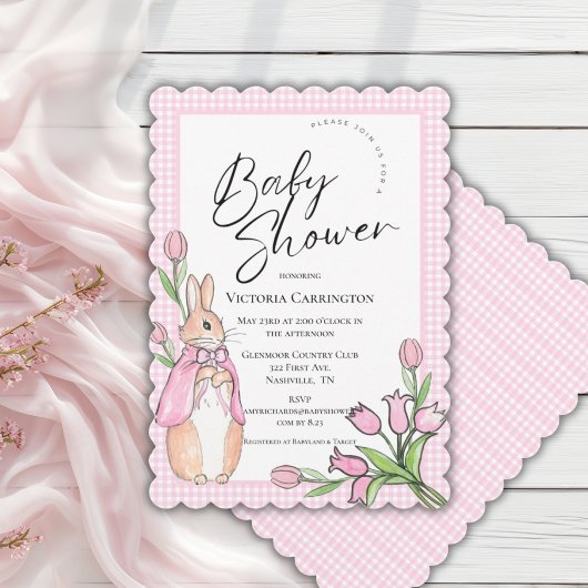 Bunny Rabbit Pink Gingham Baby Dusche Einladung