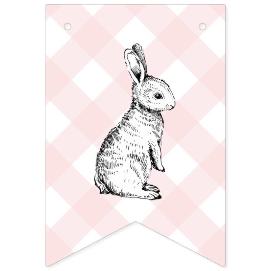 Bunny Rabbit Pink Gingham Baby Dusche Jagd Wimpelkette (Zweite Fahne)