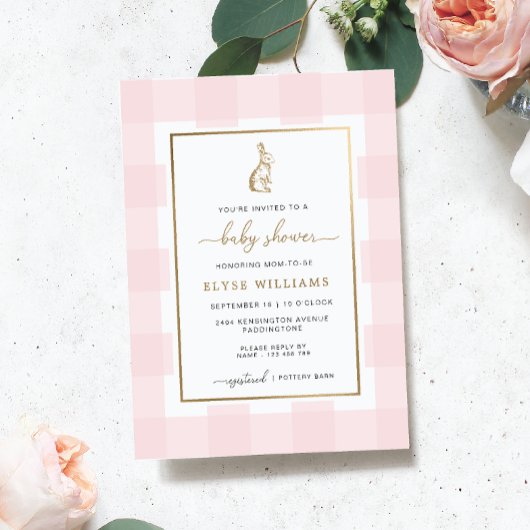 Bunny Rabbit Pink Gingham Baby Shooil Einladung