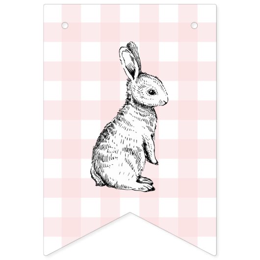 Bunny Rabbit Pink Gingham Birthday Bunt Banner (Erste Fahne)