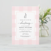 Bunny Rabbit Pink Gingham Christening Einladung (Stehend Vorderseite)