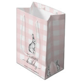Bunny Rabbit Pink Gingham Gevor Bag Mittlere Geschenktüte (Vorderseite Schrägansicht)